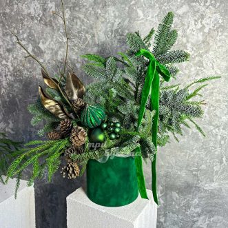 Зеленая бархатная коробка на новый год